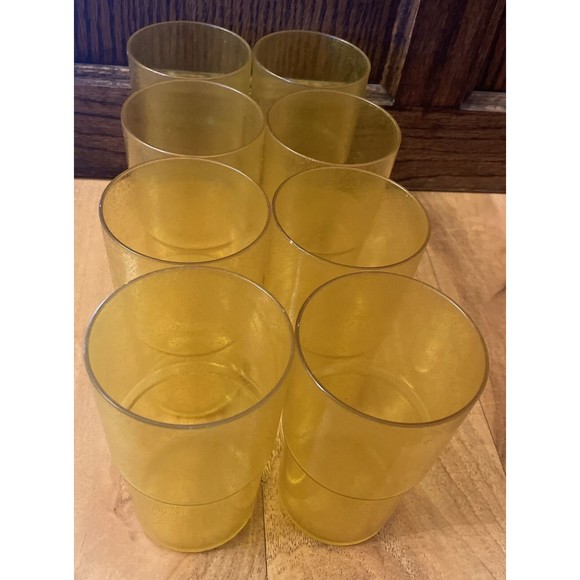 Vintage HJ STOTTER Acrylic Set Of 8 Yellow Stacking Tumbler Cups MCM Bar Ware - Picture 1 of 5